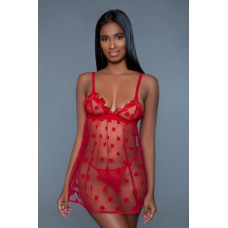 Valentine Transparante Babydoll Set - Rood