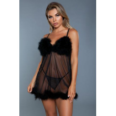 Farah Babydoll Met String - Zwart