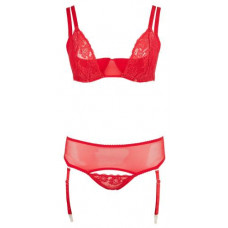 3 delige BH-Set Met Kwart Cups - Rood