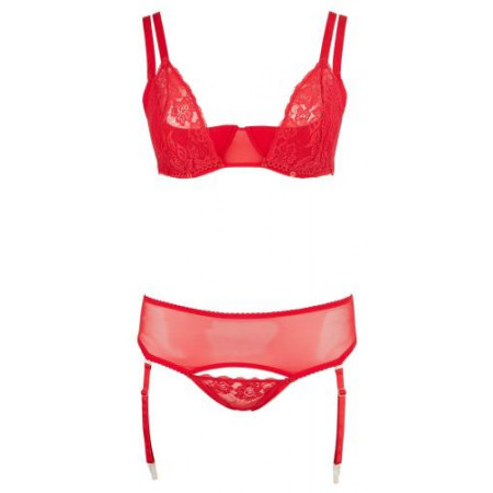 3 delige BH-Set Met Kwart Cups - Rood