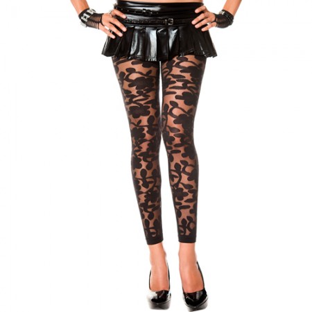 Transparante Legging Met Bloemendesign - Zwart