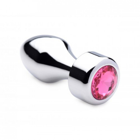 Aluminum Buttplug Met Roze Kristal - Klein