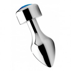 Aluminum Buttplug Met Blauw Kristal  - Groot