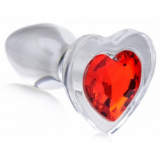 Red Heart Anaalplug Van Glas Met Steentje - Large