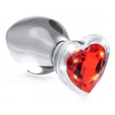 Red Heart Anaalplug Van Glas Met Steentje - Medium