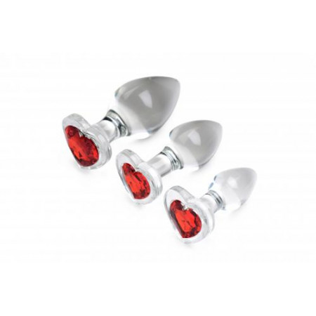 Red Heart Gem Anaalplug Set Van Glas