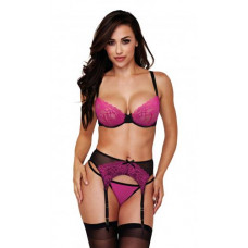 Baci - 3-Delige Jarretel Set - Roze/Zwart