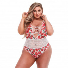 Baci - White Floral & Lace Body Met Sexy Rijgveter - Curvy