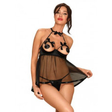 Delishya Babydoll Met Open Cups - Zwart